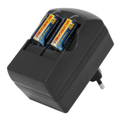 incarcator litiu-ion compatibil 3v cr123a cr2 cu acumulatori inclusi capacitate 500ma si descarcare 2.5ah