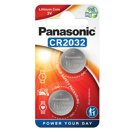 baterie litiu 3v cr2032 220mah, dimensiuni 20 x 3.2 mm panasonic blister 2