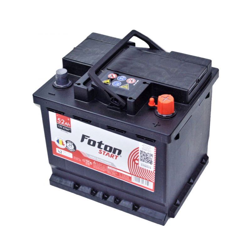 baterie auto 12v 52ah, pornire 470a, dimensiuni 207 x 175 x 190 mm borna+ dreapta foton start baterie auto 12v 52ah, pornire 470a, dimensiuni 207 x 175 x 190 mm borna+ dreapta foton start