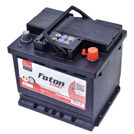 baterie auto 12v 52ah, pornire 470a, dimensiuni 207 x 175 x 190 mm borna+ dreapta foton start
