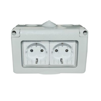 priza dubla pt schuko antigron cu capac mod ip55 spn1302
