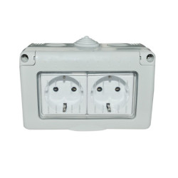 priza dubla pt schuko antigron cu capac mod ip55 spn1302