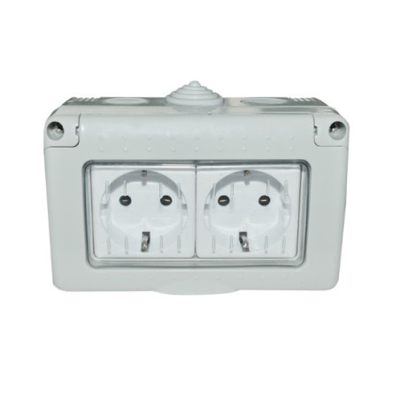 priza dubla pt schuko antigron cu capac mod ip55 spn1302