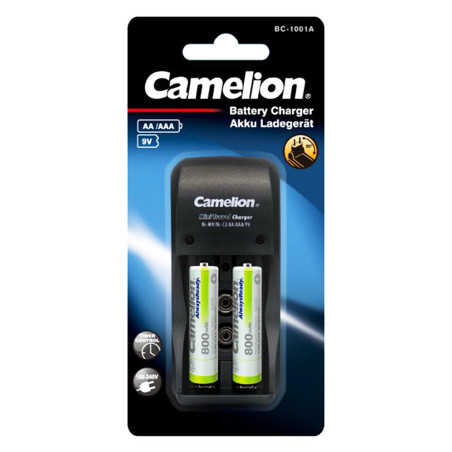 incarcator baterii reincarcabile, include 2x aaa lr3 800mah, incarcare individuala in 12h, camelion bc-1001a