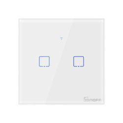 intrerupator inteligent cu touch sonoff t2 eu tx, wireless + rf 433, 2 canale, compatibil ios/android, amazon alexa/google assis