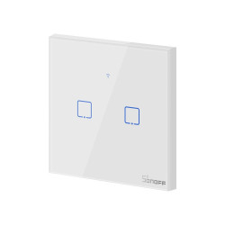 intrerupator inteligent cu touch sonoff t2 eu tx, wireless + rf 433, 2 canale, compatibil ios/android, amazon alexa/google assis