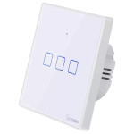 intrerupator inteligent cu touch sonoff t2 eu tx, wireless + rf 433, 3 canale, compatibil ios/android, amazon alexa/google assis
