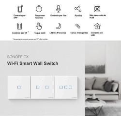 intrerupator inteligent cu touch sonoff t2 eu tx, wireless + rf 433, 3 canale, compatibil ios/android, amazon alexa/google assis
