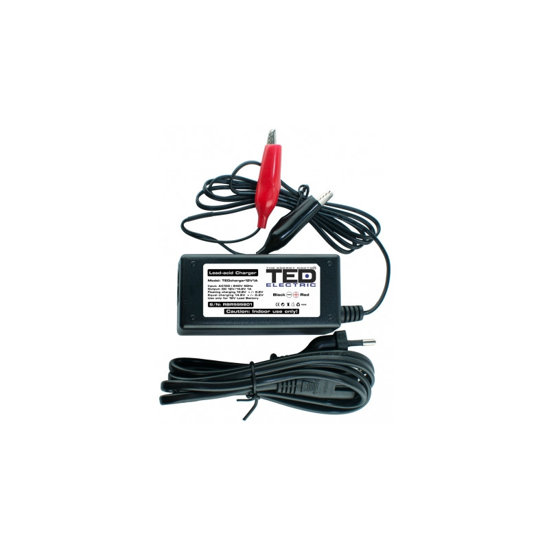 incarcator acumulator 12v putere incarcare 1a, incarca baterie pana la 20 ah, ted ted003546