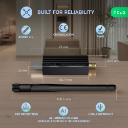 gateway universal nous e16 dongle, zigbee 3.0, home assistant, zigbee2mqtt, thread, bluetooth 5.2, zha, openhab
