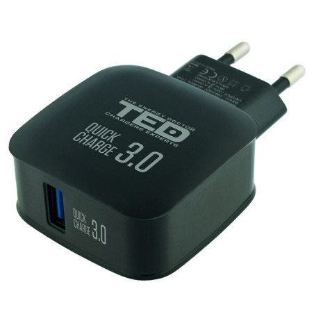 alimentator incarcator de la retea la 1x usb 3.0a 18w negru fast charge, ted electric ted500086