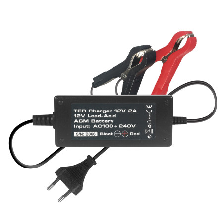 incarcator acumulator 12v putere incarcare 2a, incarca baterie pana la 40 ah, ted ted003553