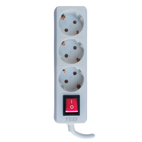 prelungitor 3 metri cu 3 schuko, cablu 3x 1.5mm, culoare alb, putere 3680w 16a, ted electric ted003867
