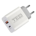 alimentator incarcator de la retea la 2x usb: 1x usb type-c si 1x usb-a 3.0 pd 18w negru fast charge, ted electric ted600403 alimentator incarcator de la retea la 2x usb: 1x usb type-c si 1x usb-a 3.0 pd 18w negru fast charge, ted electric ted600403
