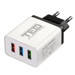 alimentator incarcator de la retea la 3x usb maxim 2.1a 10w alb, ted electric ted600113