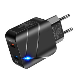alimentator incarcator de la retea la 2x usb: 1x 2.1a si 1x 3a 18w negru fast charge, ted electric ted600137