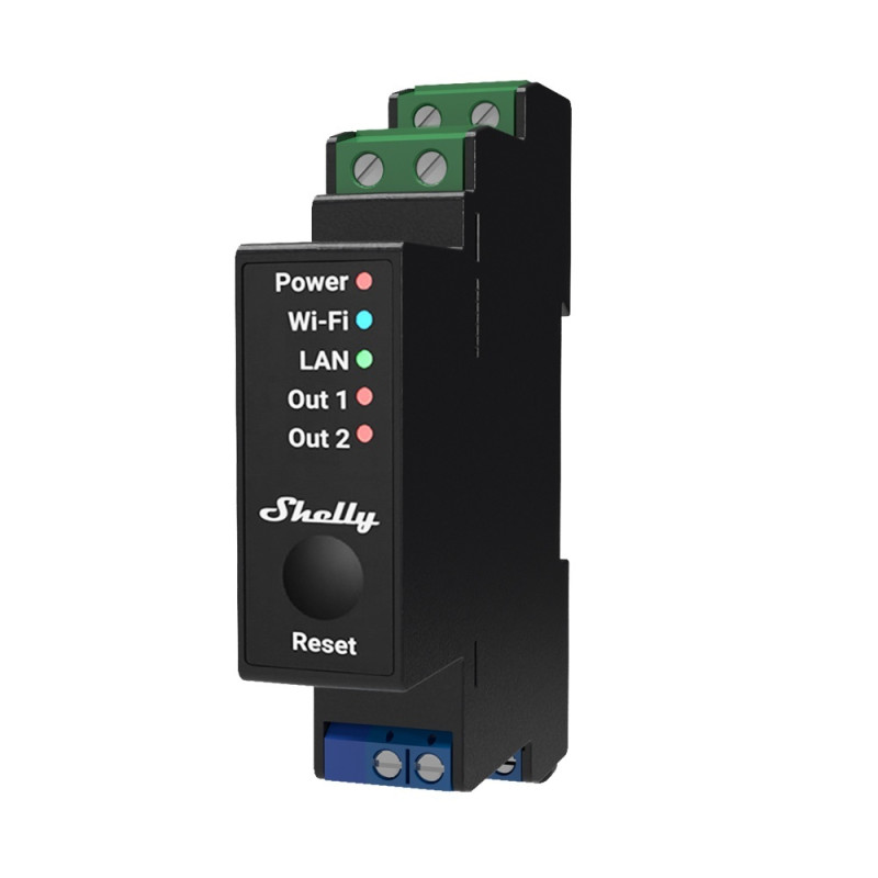resigilat releu inteligent shelly pro 2pm - 2 canale cu contor de energie, wifi, lan, sina din, control aplicatie, compatibil am