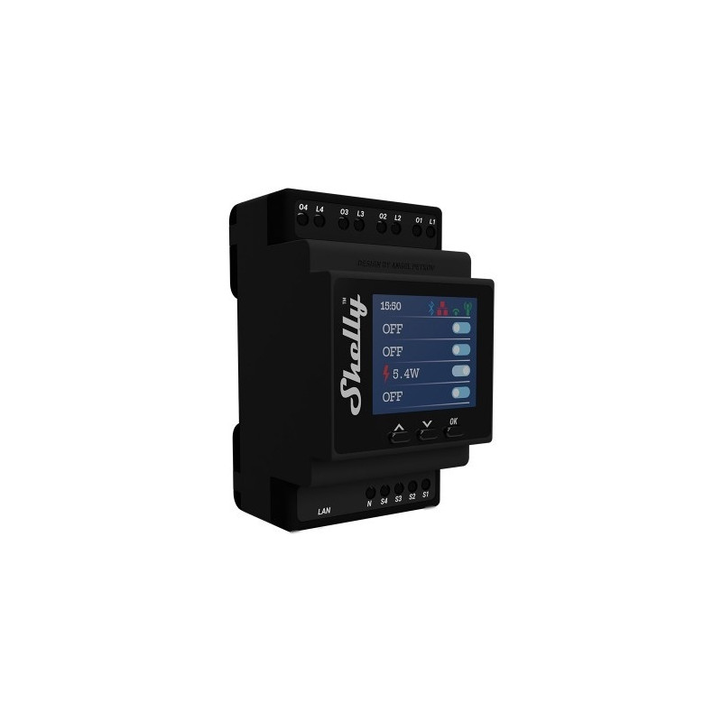 resigilat shelly pro 4pm comutator inteligent cu 4 canale, wifi, lan, sina din, contor de putere, control aplicatie, compatibil 