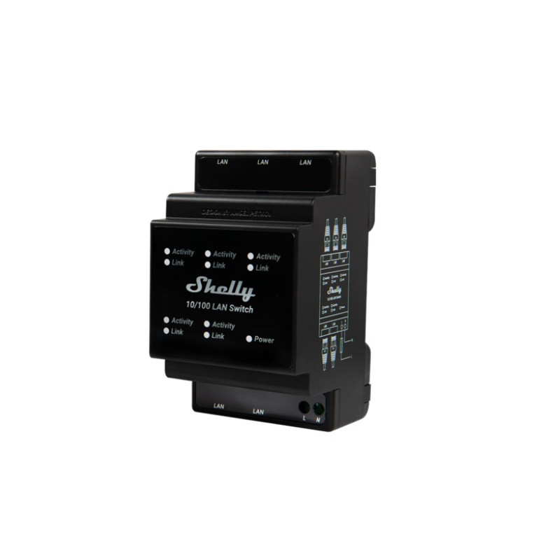 resigilat shelly lan switch, cu 5 porturi, 10/100mbps, compatibil sina din