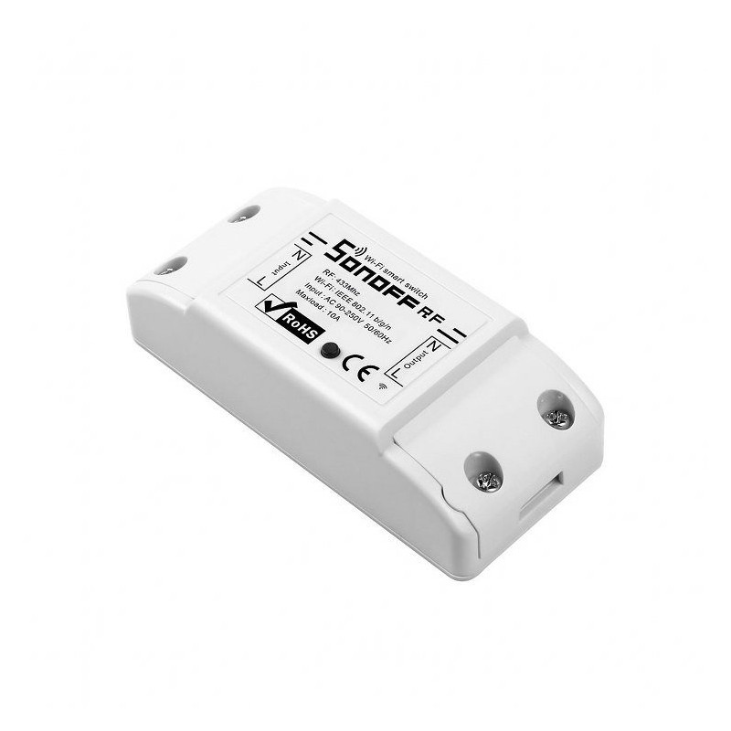 resigilat sonoff rfr2 - releu inteligent monofazat, wi-fi 2.4 ghz & radiofrecventa 433 mhz, sarcina maxima 10a (2200w), con