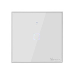 resigilat intrerupator inteligent simplu cu touch sonoff t2eu1c tx, wi-fi, compatibil amazon alexa si google assistant, sticla, 