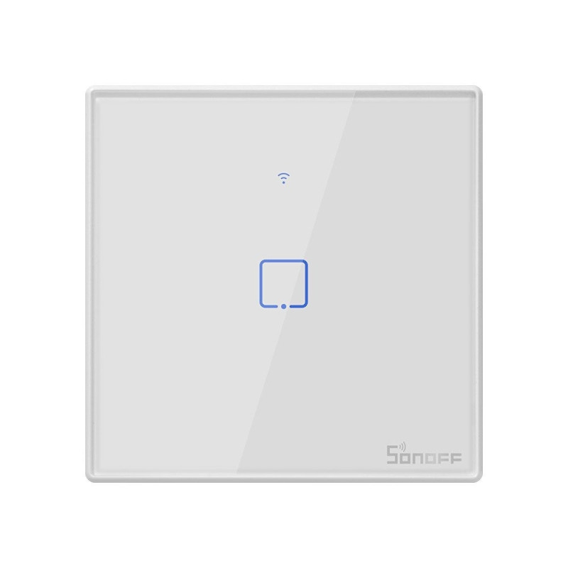 resigilat intrerupator inteligent simplu cu touch sonoff t2eu1c tx, wi-fi, compatibil amazon alexa si google assistant, sticla, 