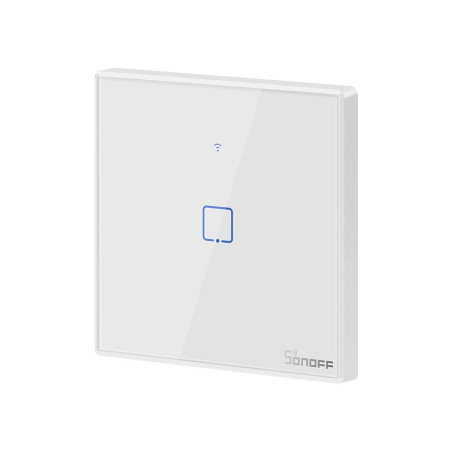 resigilat intrerupator inteligent simplu cu touch sonoff t2eu1c tx, wi-fi, compatibil amazon alexa si google assistant, sticla,