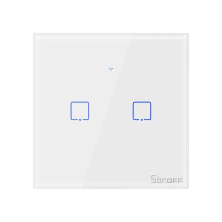 resigilat intrerupator inteligent cu touch sonoff t2 eu tx, wireless + rf 433, 2 canale, compatibil ios/android, amazon alexa/go