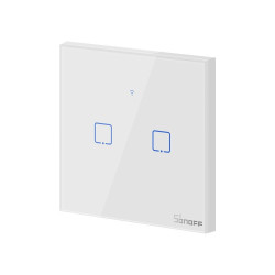 resigilat intrerupator inteligent cu touch sonoff t2 eu tx, wireless + rf 433, 2 canale, compatibil ios/android, amazon alexa/go
