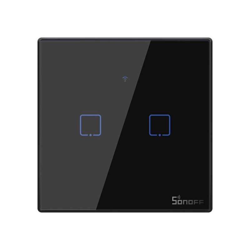 resigilat intrerupator inteligent cu touch sonoff t3 eu tx, wireless + rf 433, 2 canale, compatibil ios/android, amazon alexa/go