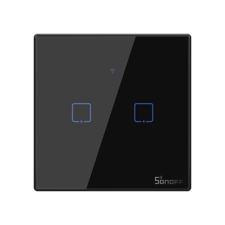 resigilat intrerupator inteligent cu touch sonoff t3 eu tx, wireless + rf 433, 2 canale, compatibil ios/android, amazon alexa/go