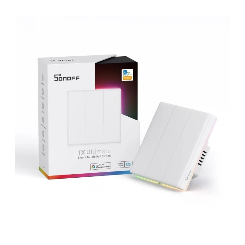 resigilat intrerupator smart sonoff t5-3c-86 wifi cu full touch (3 canale), lumina led 5a/1200w