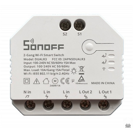 resigilat releu inteligent sonoff dual r3, wireless, 2 canale, alb