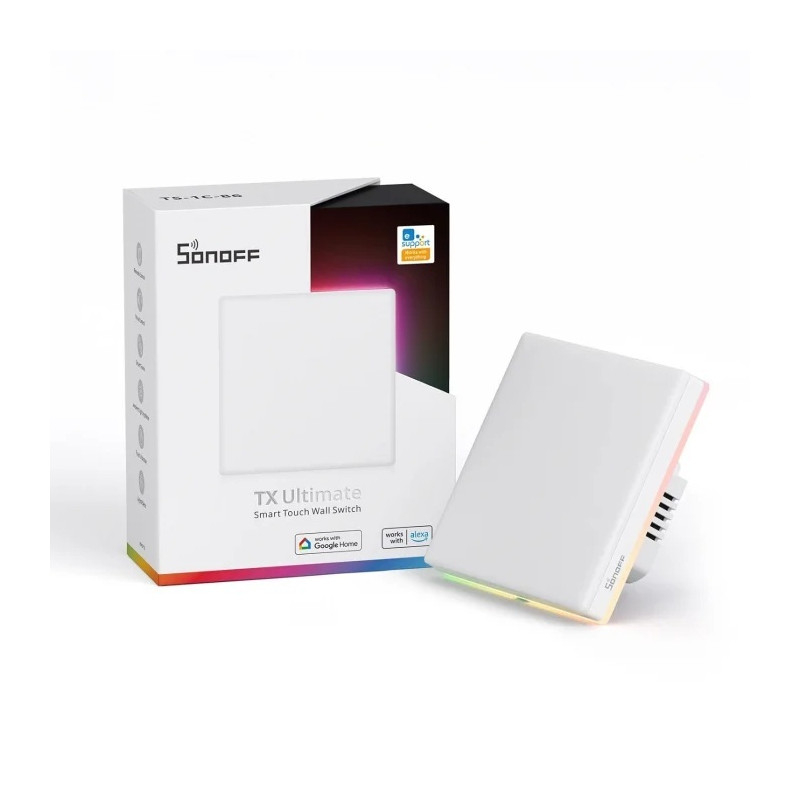 resigilat intrerupator smart sonoff t5-1c-86 wifi cu full touch (1 canal), lumina led 5a/1200w