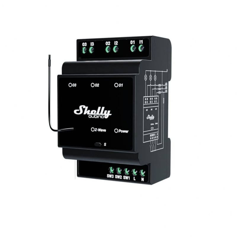 resigilat releu inteligent shelly qubino wave pro 3, 16a, 3 canale, contacte uscate, z-wave