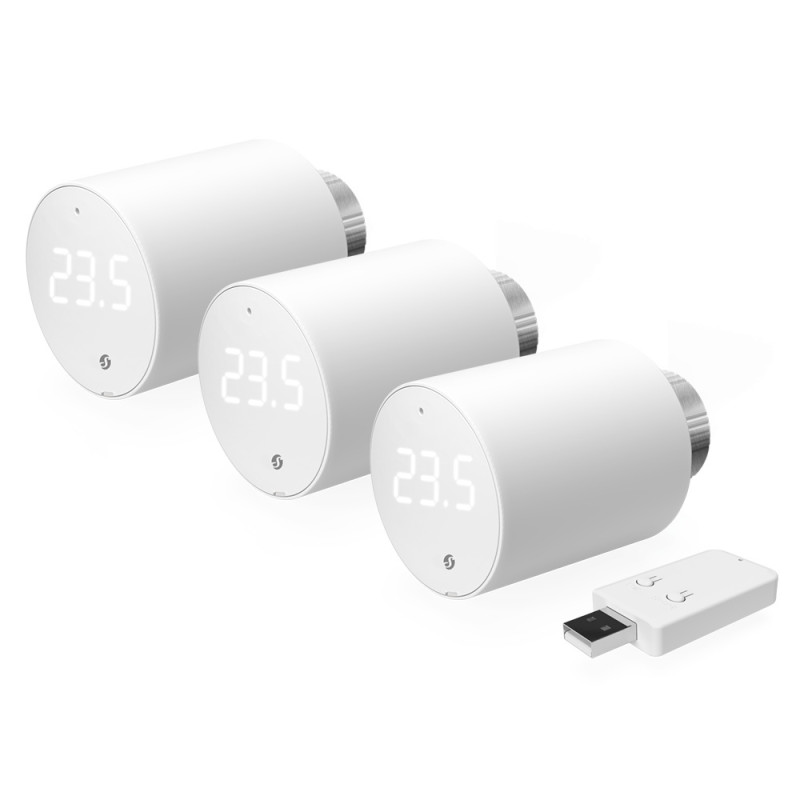 resigilat pachet de 3 valve termostatice pentru calorifer shelly blu trv, cu hub bluetooth inclus in pachet