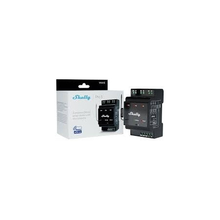 resigilat shelly wave pro 3 (2025) lr - releu profesional z-wave cu 3 canale, montaj pe sina din si tehnologie long range