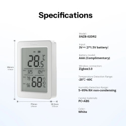 resigilat sonoff snzb-02dr2, airguard th - senzor de temperatura si umiditate zigbee 3.0 cu afisaj lcd si monitorizare de 