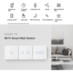 resigilat intrerupator inteligent cu touch sonoff t2 eu tx, wireless + rf 433, 3 canale, compatibil ios/android, amazon alexa/go