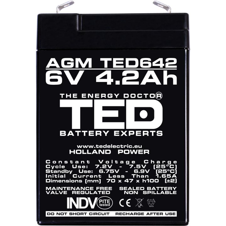 acumulator agm vrla 6v 4,2ah dimensiuni 70 x 47 x 100 mm f1 - ted002914 (20)