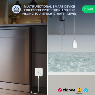 senzor smart nous e13, zigbee 3.0, detectie scurgeri si lipsa apa, alarma locala, notificari mobile, ip66, alimentare baterii