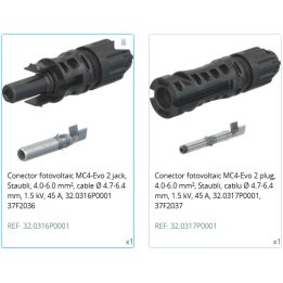 Pereche Conectori MC4-Evo 2 jack, Staubli, 4.0-6.0 mm², cable Ø 4.7-6.4 mm, 1.5 kV, 45 A