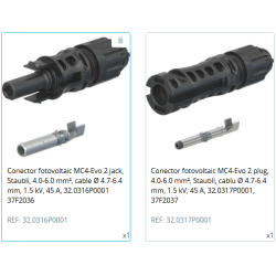 Pereche Conectori MC4-Evo 2 jack, Staubli, 4.0-6.0 mm², cable Ø 4.7-6.4 mm, 1.5 kV, 45 A
