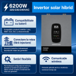 Invertor hibrid solar DATOUBOSS 6200W 48VDC la 230VAC, MPPT 120A, intrare PV 8500W, protecție BMS, intrare PV 27A