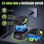 suflanta pentru frunze cu acumulator rovo bf811, 6 niveluri de viteza,  2 acumulatori, 21v, 4.0ah, viteza 209 km h, 650cfm