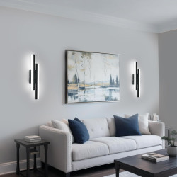 aplica de perete led rovo 1289-65, 65cm, 20w, lumina alb rece 6500 k, neagra