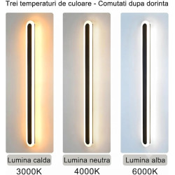 aplica de perete led rovo 1356-100, 100cm, 39w, 3 setari de lumina, 3000k 4000k 6000k, negru