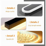 aplica de perete led rovo 1356-100, 100cm, 39w, 3 setari de lumina, 3000k 4000k 6000k, negru