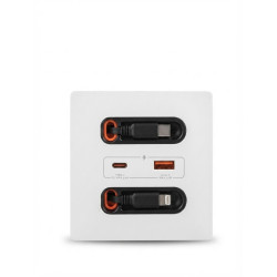 priza de perete rovo aac, incarcare rapida 20w, cabluri retractabile, usb-c si lightning, porturi usb-a si usb-c, 16a