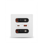 priza de perete rovo aac, incarcare rapida 20w, cabluri retractabile, usb-c si lightning, porturi usb-a si usb-c, 16a